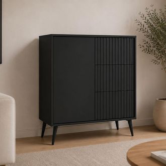 Dmora Credenza Lemihapa, Alacena 3 Cajones, Una Puerta, Apertura Abatible, Corredera, 91x40x98h Cm Negro Antracita