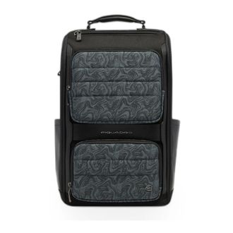 Piquadro Leren & Waterafstotende Laptoprugzak 14 - Heren - Tassen - Blauw - Maat: ONE Size Katoen