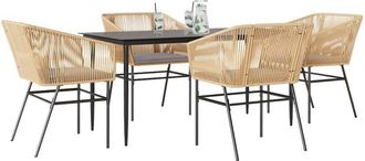 vidaXL Juego De Comedor Jard&iacute;n 5 Piezas Cojines Rat&aacute;n Sint&eacute;tico Marr&oacute;n Vidaxl