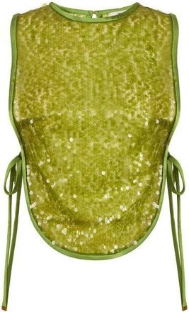 Elisabetta Franchi Tops, Dames, Groen, M, Polyester, Sequin Piped Bib