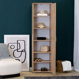 Dmora Armario Multiuso 1 Puerta Lerosota, 5 Estantes, Una Puerta, 6 Compartimentos, 50x185h Cm Marr&oacute;n Roble