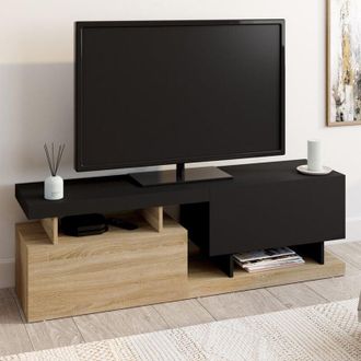 IDMarket Mueble TV ANGULO 140 cm 2 puertas negro y efecto madera