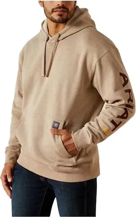 Ariat Mens Rebar Graphic Hoodie In Oatmeal Chocolate
