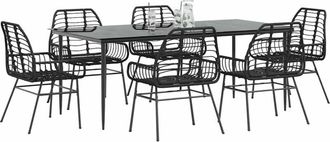 vidaXL Vidaxl - Juego De Comedor Jard&iacute;n 7 Piezas Rat&aacute;n Sint&eacute;tico Negro