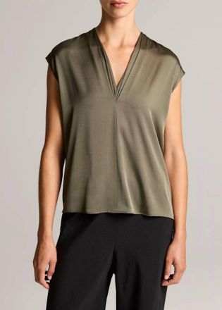 Vince Silk-Blend Double V-Neck Top In Pine Grove