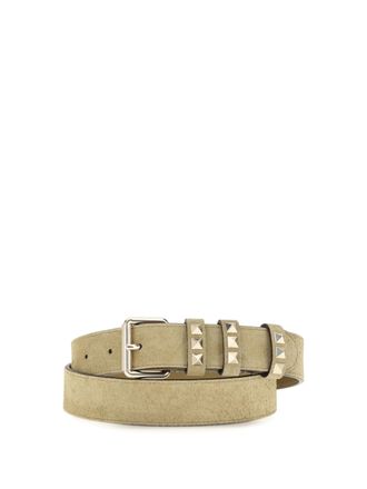 Valentino Garavani Womens Belt Rockstud Suede Havana Beige