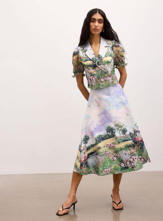 Icone Womens Bucolic landscape flared midi skirt