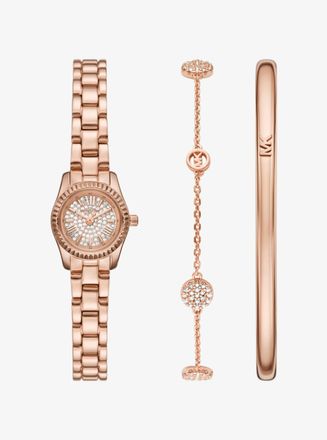 Michael Kors Petite Lexington Pav&eacute; Rose Gold-Tone Watch and Jewelry Gift Set