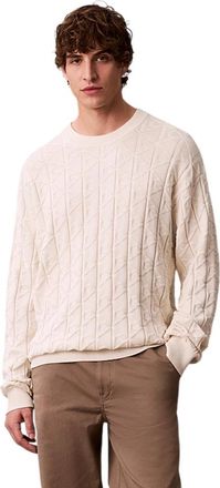 Calvin Klein Rondgebreide trui - Heren - Ronde hals truien - Beige - L - Katoen - Truien & Vesten