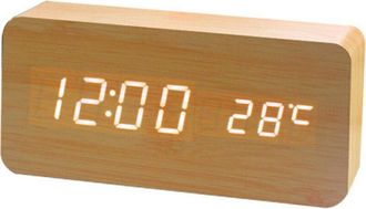 OEM Reloj Digital De Madera - Reloj Despertador Led Multifuncional Con Visualizaci&oacute;n De Hora, Fecha Y Temperatura, Y Control Por Voz Para El Hogar Y Los V