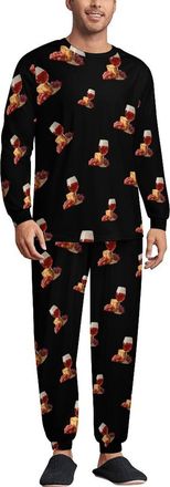 Generic Wine And Cheese Novelty Mens Pajama Set Long Sleeve Sleepwear Loungewear Pjs Top And Pants