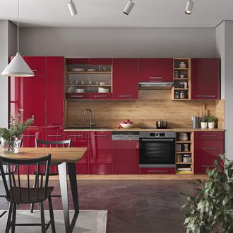 Vicco Mueble De Cocina Fame-line, Burdeos Brillo Intenso/roble Dorado, 355 Cm Sin Encimera