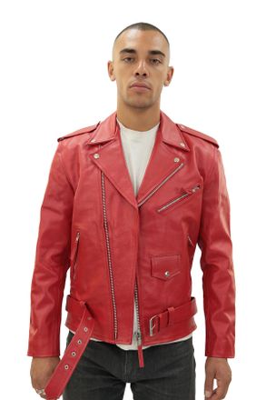 Infinity Leather Mens Cow-Hide Black Brando Jacket -Venice - Red - Size X-Small