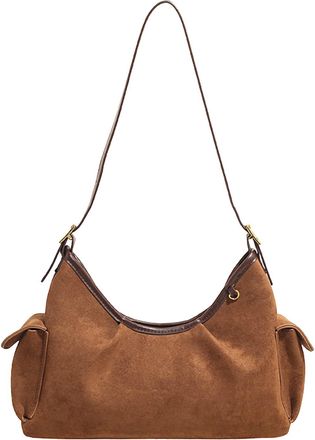 Generic Kexpery Womens Faux Suede Shoulder Bag with Pendant, Practical Handbag for Daily Life, School