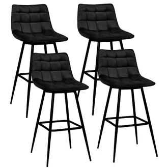 IDMarket Set Di 4 Sgabelli Da Bar In Velluto Nero Mady