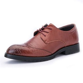 Generic Dress Oxford Formal Shoes for Men Lace Up Wing Tip Derby Shoes Faux Leather Rubber Sole Anti-Slip Low Top Block Heel Party(Brown,5.5 UK)
