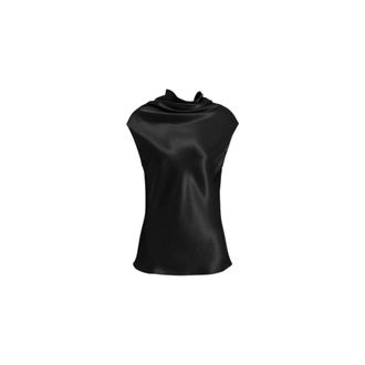 Alberta Ferretti Sleeveless Satin Top with Fluid Neckline - female - Alberta Ferretti - Sleeveless Tops - Black - 2XL - Tops