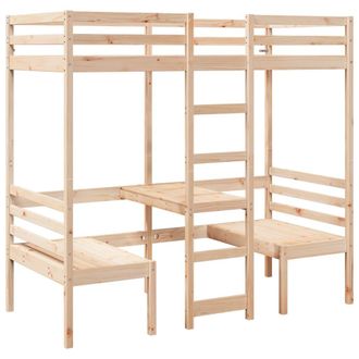 vidaXL Vidaxl - Cama Alta Con Escritorio Y Asientos Madera Maciza 90x190 Cm