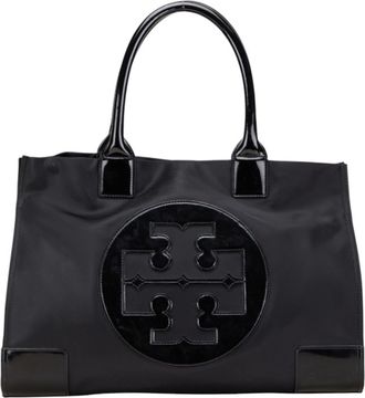 Tory Burch Black Patent Leather Nylon Handbag Tote Bag (Pre-Owned)