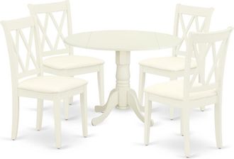 East West Furniture Dining Room Set Linen White, DLCL5-WHI-C