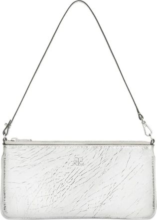 Courr&egrave;ges Leren schoudertas met rits - Zilver