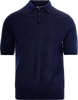 Ballantyne Navy Silk-Cashmere Polo with Three-Button Collar