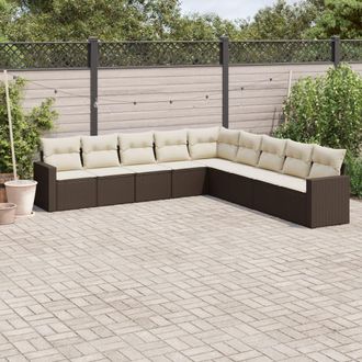 vidaXL Set De Sof&aacute;s De Jard&iacute;n 9 Pzas Y Cojines Rat&aacute;n Sint&eacute;tico Marr&oacute;n Vidaxl