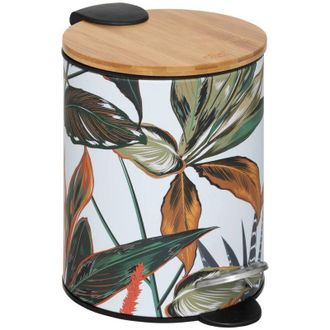 OEM Papelera Con Pedal De Estampado Ex&oacute;tico, Blanca, &Oslash; 22x33 Cm