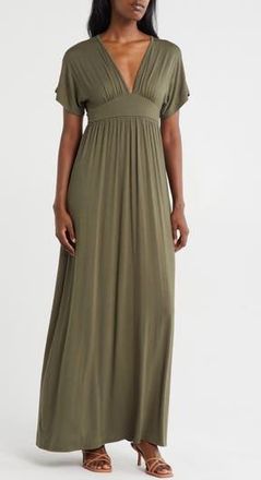Loveappella Empire Maxi Dress in Olive at Nordstrom Rack, Size X-Large