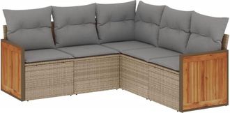 vidaXL Juego De Sof&aacute;s Jard&iacute;n Con Cojines 5 Pzas Rat&aacute;n Sint&eacute;tico Beige Vidaxl