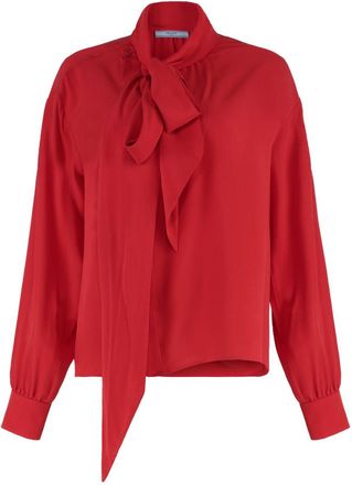 Prada Red Solid Mock Collar Top