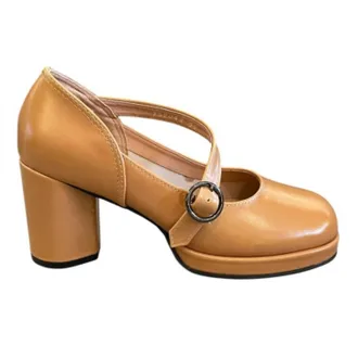 All Black Womens Angle Jane Pump In Camel