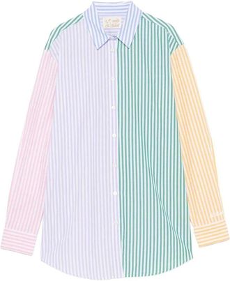 MC2 Saint Barth Pastel Striped Button-Up Shirt with Embroidered Yoke