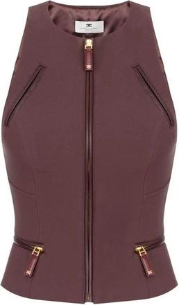 Elisabetta Franchi Top met ritsdetails - Dames - Tops zonder mouwen - Rood - XL - Polyester - Tops