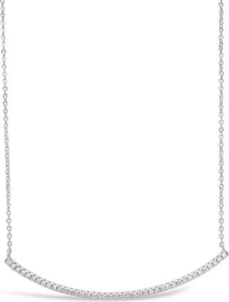 Sterling Forever Rhodium Plated Brass CZ Curved Bar Necklace in Silver at Nordstrom Rack