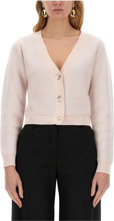Nina Ricci Mohair Blend V-neck Cardigan - Dames - Vesten - Beige - M - Wol - Truien & Vesten