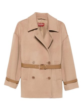 Max Mara Jas met ceintuur en dubbele rij knopen - Bruin