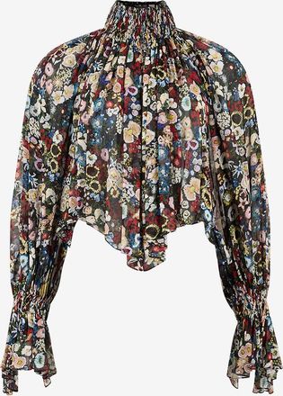 Khaite Bluse mit Puff&auml;rmeln aus transparentem Krepp Durer