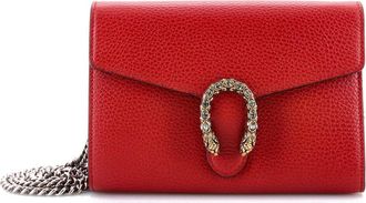 Gucci Red Sheep Leather Dionysus Chain Wallet With Embellished Detail Small (Authentic Pre-Loved)