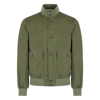 Aspesi Katoenen bomberjack met geribbelde randen - Heren - Bomber jackets - Groen - M - Katoen - Jassen