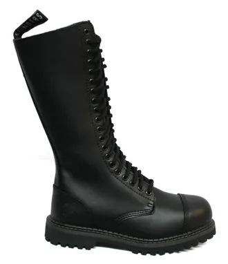 Grinders Unisex Black Punk Military Boots-King CS Leather - Size UK 12