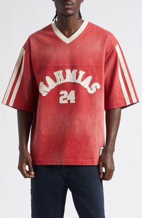 Nahmias Campus Oversize Heavyweight Cotton V-Neck Jersey in Burgundy at Nordstrom, Size X-Large