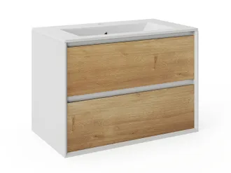 Vente-Unique Mobile Per Bagno Sospeso Con Lavabo Da Incasso80 Cm Naturale Chiaro E Bianco - Lannick
