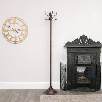 Melody Maison Tall Dark Metal Coat Rack With 8 Storage Hooks in Bronze