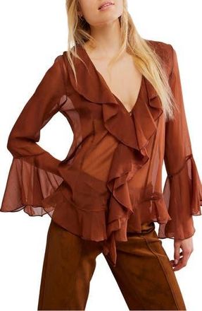 Free People Tulula Ruffle Chiffon Top in Umber Earth Combo at Nordstrom Rack, Size Medium