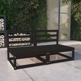 vidaXL Divano da Giardino a 2 Posti Nero in Legno Massello di Pino - Vidaxl
