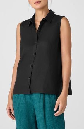 Eileen Fisher Classic Sleeveless Organic Linen Button-Up Shirt in Black at Nordstrom Rack, Size Xx-Small