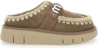 Mou Bruine Su&egrave;de Muiltjes met Logobedrukking - Dames - Pantoffels - Bruin - 41 EU - Su&egrave;de - Schoenen