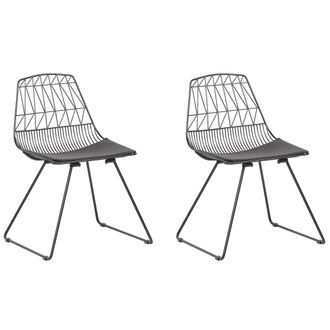 Beliani Moderno Conjunto De 2 Conjunto De 2 Sillas De Comedor Metal Negro Asiento Piel Sint&eacute;tica Negra Respaldo Geom&eacute;trico Industrial Harlan