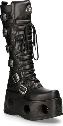 New Rock M-272-S2 Neptuno Metallic Knee High Black Leather Gothic Boots
